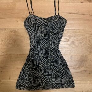 Y2K Zebra Print cami with Thin Straps - Black and Greyish Cream